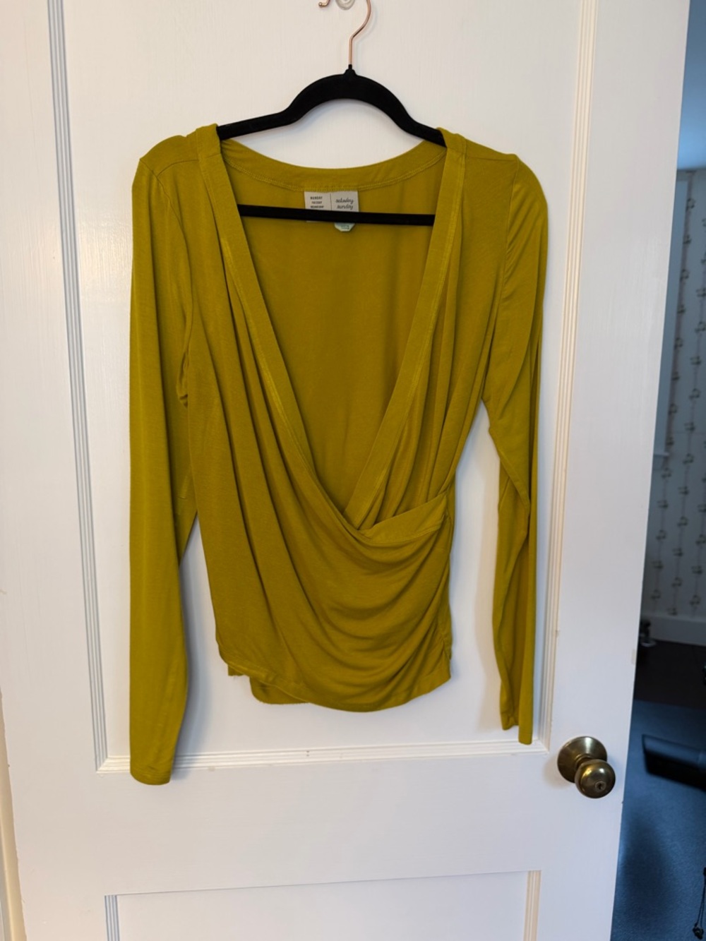 Saturday Sunday by Anthropologie Olive Green Wrap Knit Deep V Top Long Sleeve M